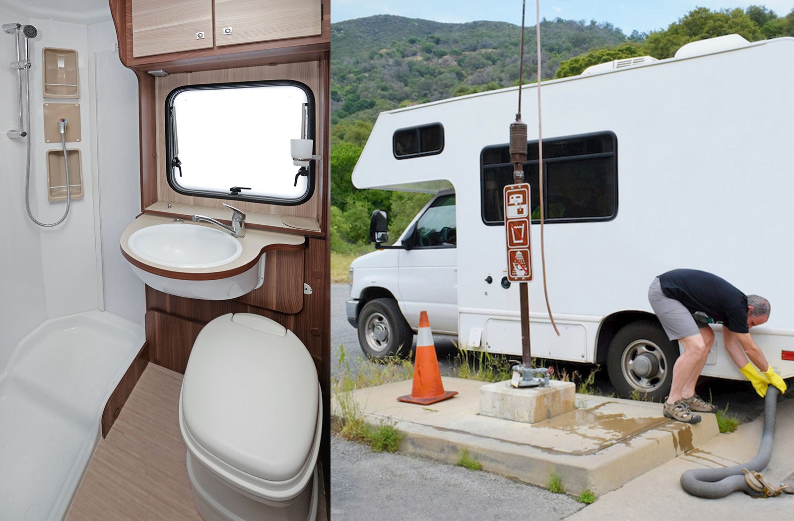 Portable RV/camper toilet and holding tank setup in Norwich, New York