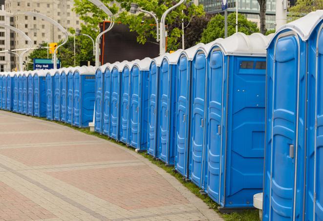 Seasonal porta potty units set up at a Norwich, New York venue