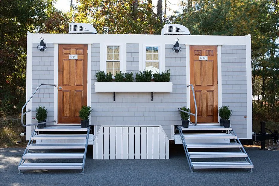 Wedding restroom units discretely staged at a venue in Norwich, New York